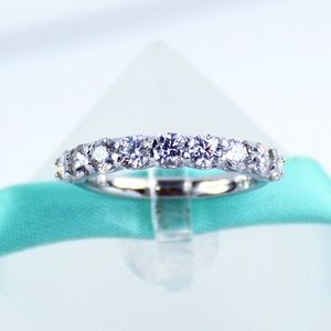 White Gold Plated Sterling Silver and Moissanite Half Eternity Band- Size 6